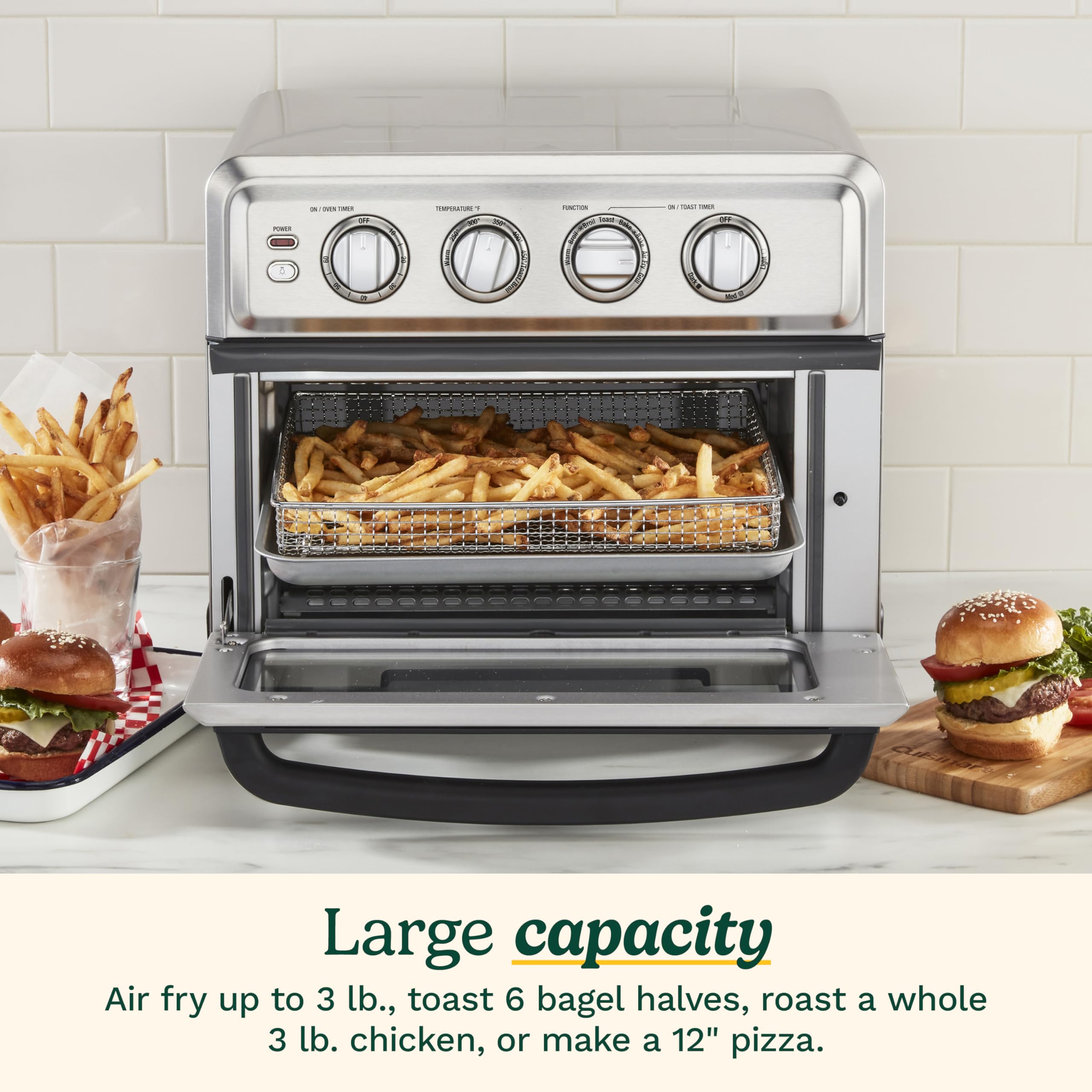 Cuisinart Air Fryer Toaster Oven, 1800W, 8-in-1 with Air Fry, Convection, Broil & Warm, 0.6 Cubic Feet, 60-Minute Timer, TOA-70NAS, Stainless Steel Gronata