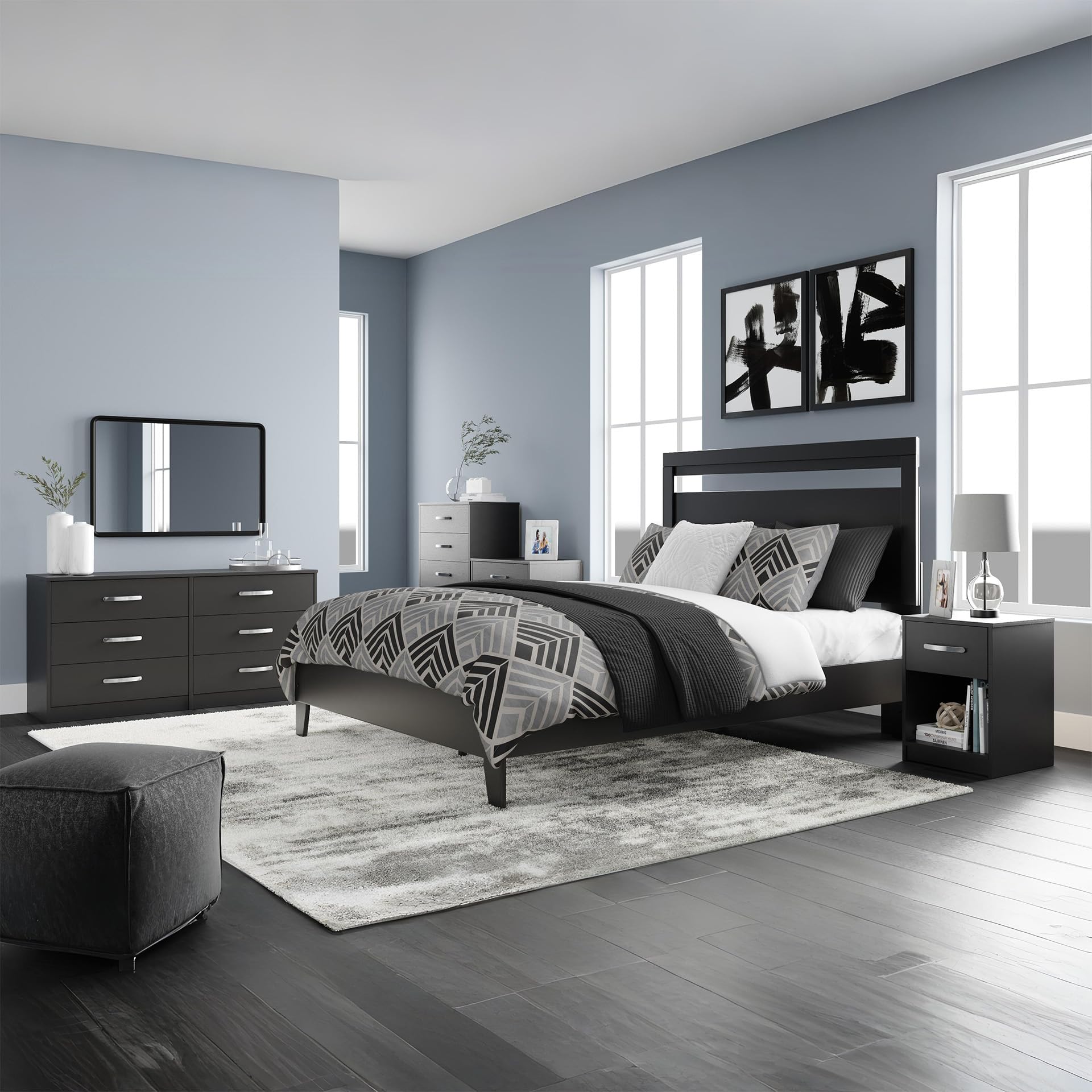 Signature Design by Ashley Finch Modern 6 Drawer Dresser with Ball-bearing Construction and Safety Stop, Black Gronata