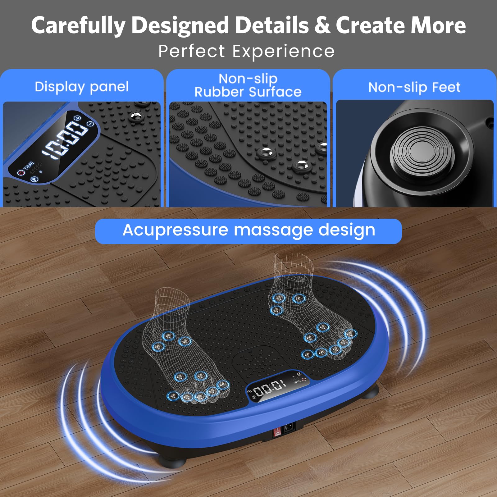 Vibration Plate Exercise Machine, Vibrating Fitness Platform for Lymphatic Drainage, Full Body Shaker Workout Equipment, Bluetooth Power Shaping Vibrate Plate, Board Sport for Home Exercise Gym, Blue Gronata