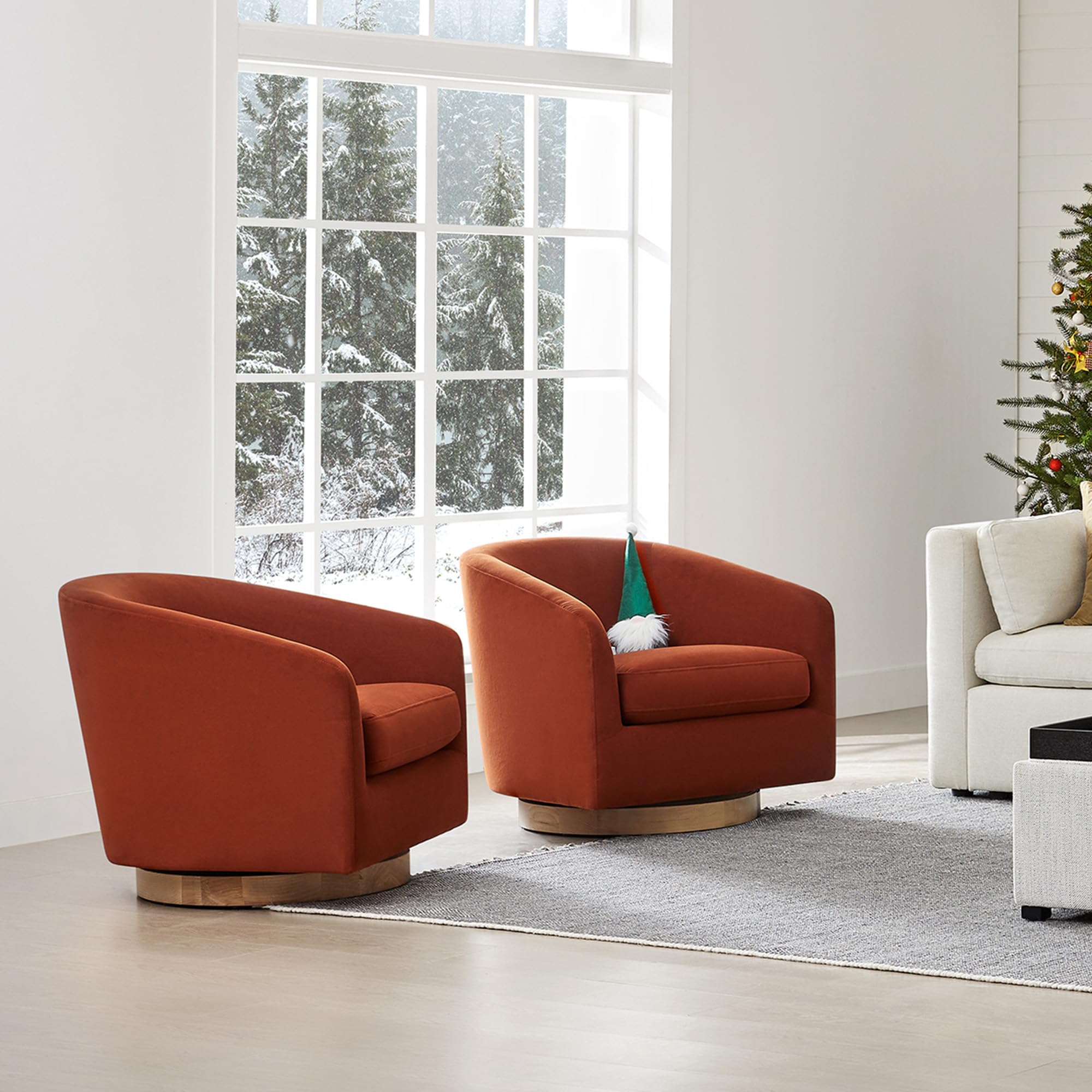 CHITA Swivel Accent Chair, Fully Assembled Fabric Barrel Armchair with FSC Certified Upholstered for Living Room, Bedroom and Office, Cream Gronata