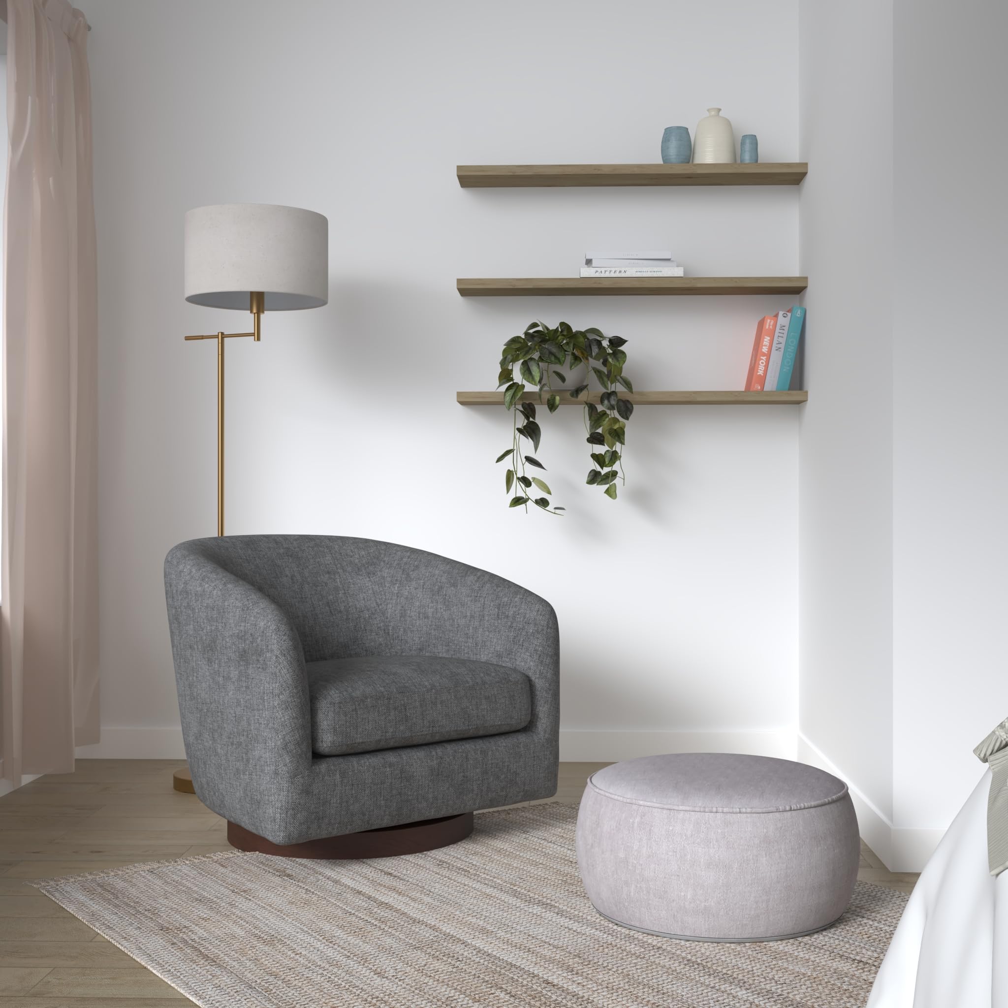 CHITA Swivel Accent Chair, Fully Assembled Fabric Barrel Armchair with FSC Certified Upholstered for Living Room, Bedroom and Office, Cream Gronata
