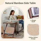Tiita Rattan Coffee Table, Bamboo Accent Bedside Tables, Glass Nightstand Side Table, Boho Wooden End Table with Storage for Living Room,Living Room, Dining Room, Tea, Home Décor Gronata