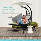 Best Choice Products Outdoor Hanging Curved Steel Chaise Lounge Chair Swing w/Built-in Pillow and Removable Canopy - Navy Blue Gronata