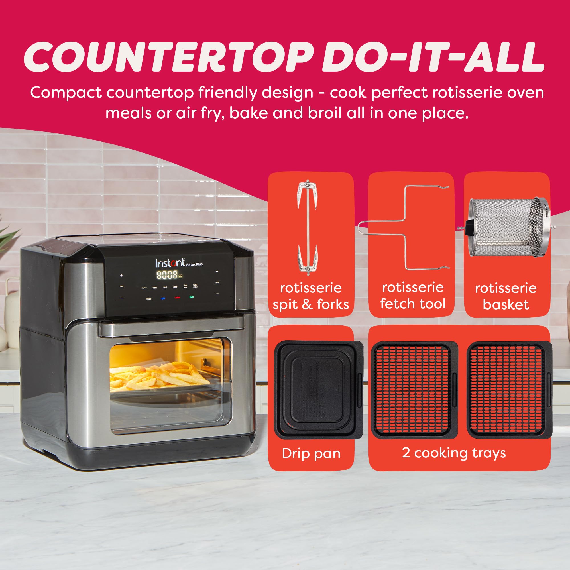 Instant Pot 6QT VORTEX Plus Air Fryer, 6-in-1, Air Fry, Broil, Dehydrate, Crisp, Roast, Reheat, Bake, Dishwasher-Safe Airfryer basket, from the Makers of Instant Pot, Stainless Steel Gronata