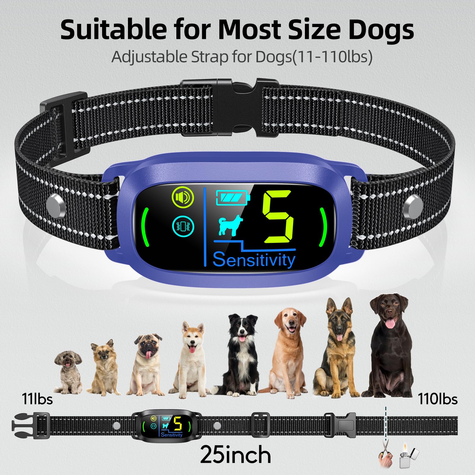 FAFAFROG Dog Bark Collar, Rechargeable Smart Collar, Anti Barking Training Collar with 5 Adjustable Sensitivity Beep Vibration, Bark Collar for Large Medium Small Dogs (Black) Gronata