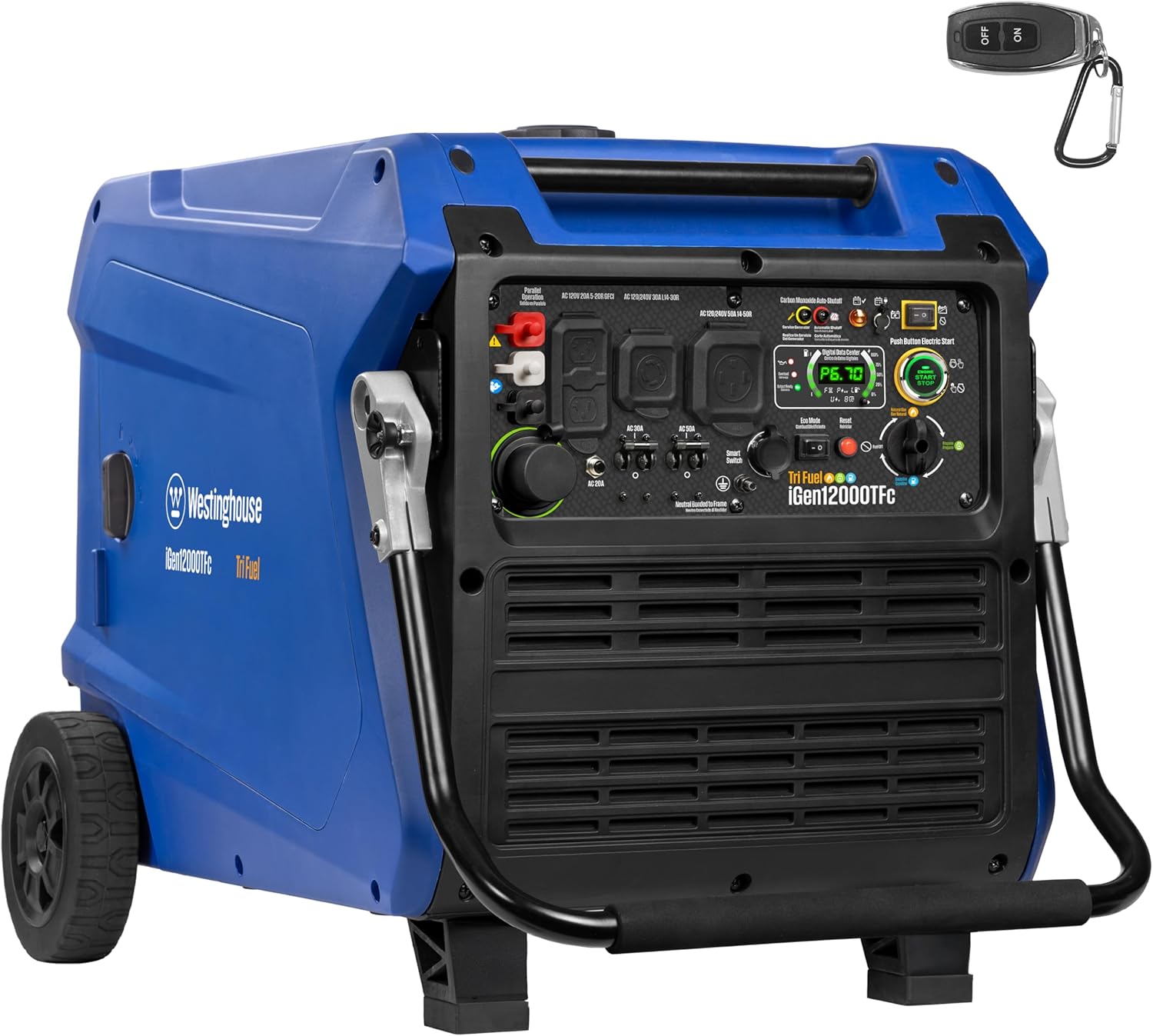Westinghouse 12000 Peak Watt Tri-Fuel Portable Inverter Generator, Remote Start, Transfer Switch Ready, Gas/Propane/Natural Gas Powered, Low THD, Safe for Electronics, Parallel Capable, CO Sensor Gronata