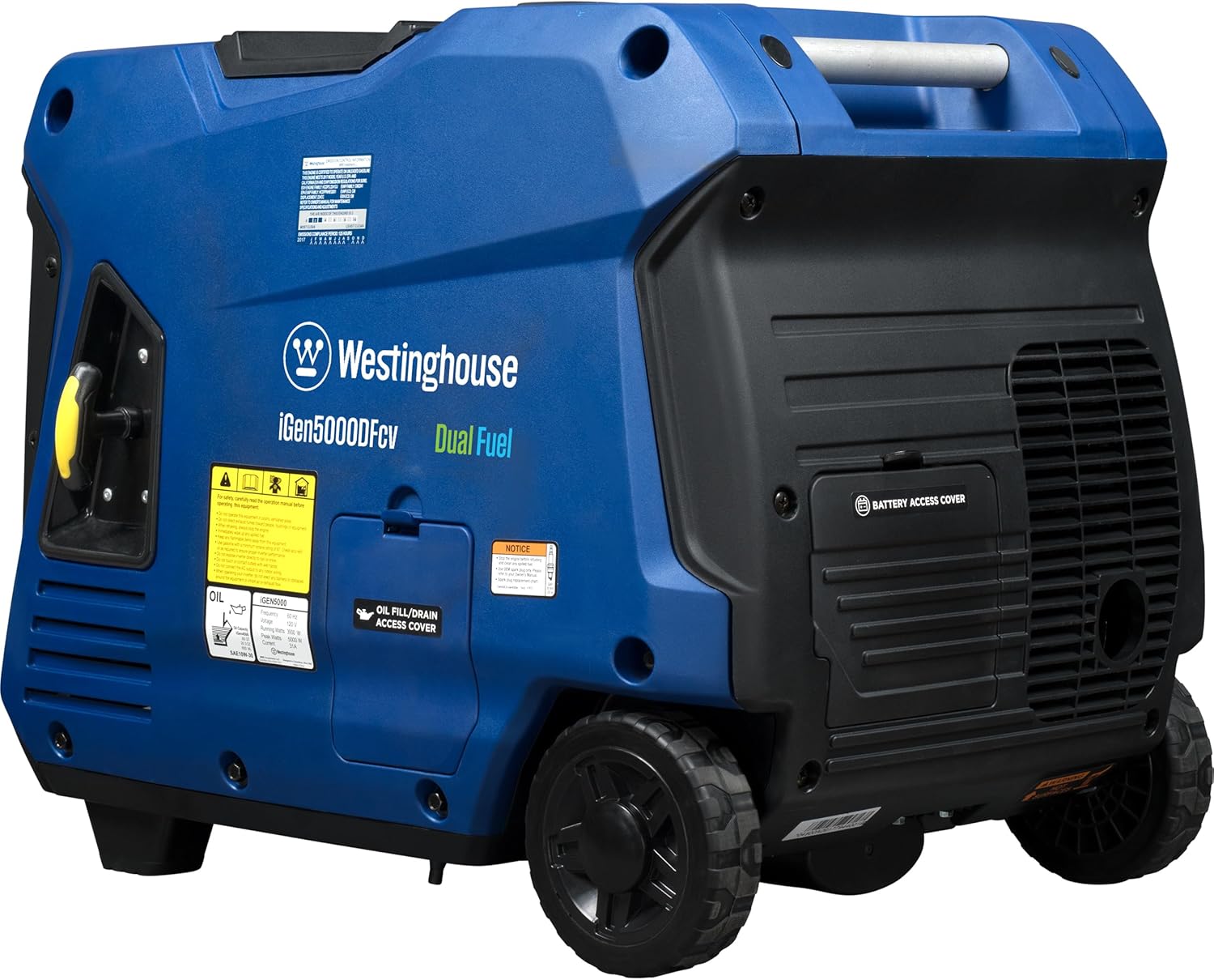 Westinghouse 5000 Peak Watt Super Quiet Dual Fuel Portable Inverter Generator, Wheel & Handle Kit, Gas & Propane Powered, RV Ready, CO Sensor, Parallel Capable Gronata