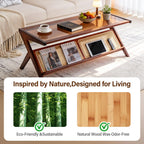 Tiita Rattan Coffee Table, Bamboo Accent Bedside Tables, Glass Nightstand Side Table, Boho Wooden End Table with Storage for Living Room,Living Room, Dining Room, Tea, Home Décor Gronata
