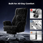 Big and Tall Office Chair, Flip Armrests for Pets & Cross Legged Sitting, Executive Ergonomic Computer Gaming Chair with Foot Rest, Teddy Fleece Wide Seat Reclining Desk Chair, White Vanity Chair Gronata