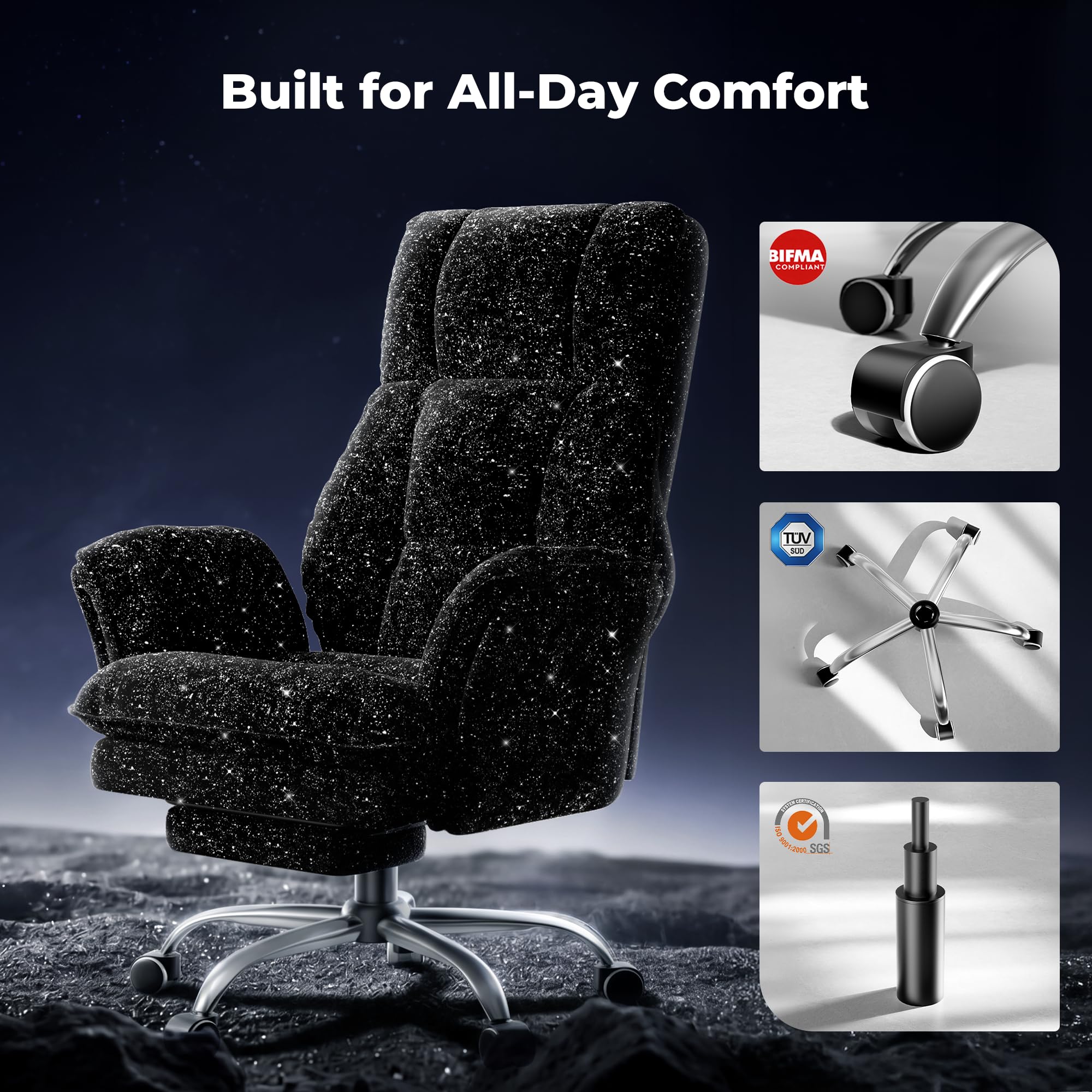 Big and Tall Office Chair, Flip Armrests for Pets & Cross Legged Sitting, Executive Ergonomic Computer Gaming Chair with Foot Rest, Teddy Fleece Wide Seat Reclining Desk Chair, White Vanity Chair Gronata