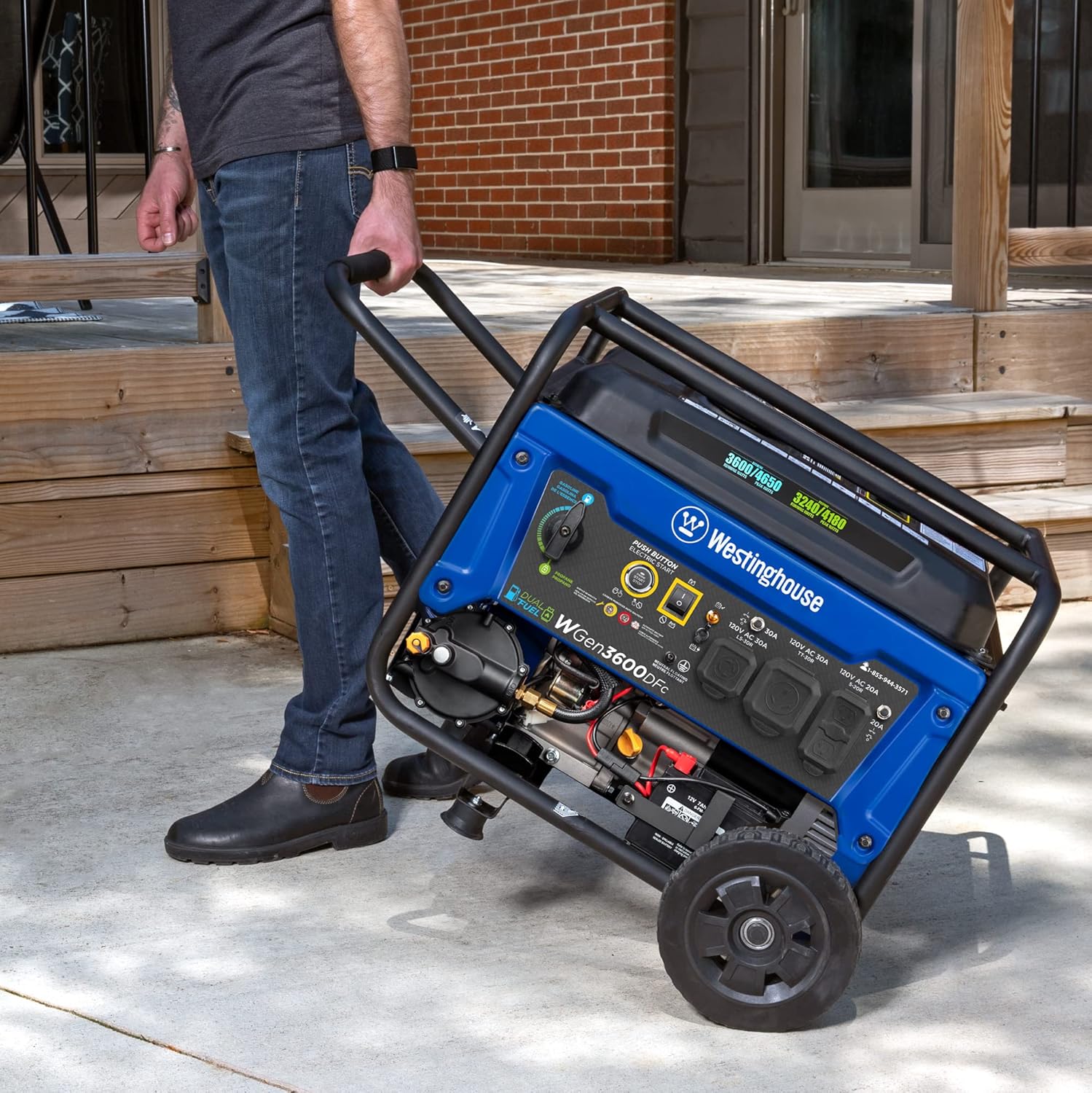 Westinghouse 4650 Peak Watt Dual Fuel Portable Generator, Remote Electric Start with Auto Choke, RV Ready 30A Outlet, Gas & Propane Powered, CO Sensor Gronata
