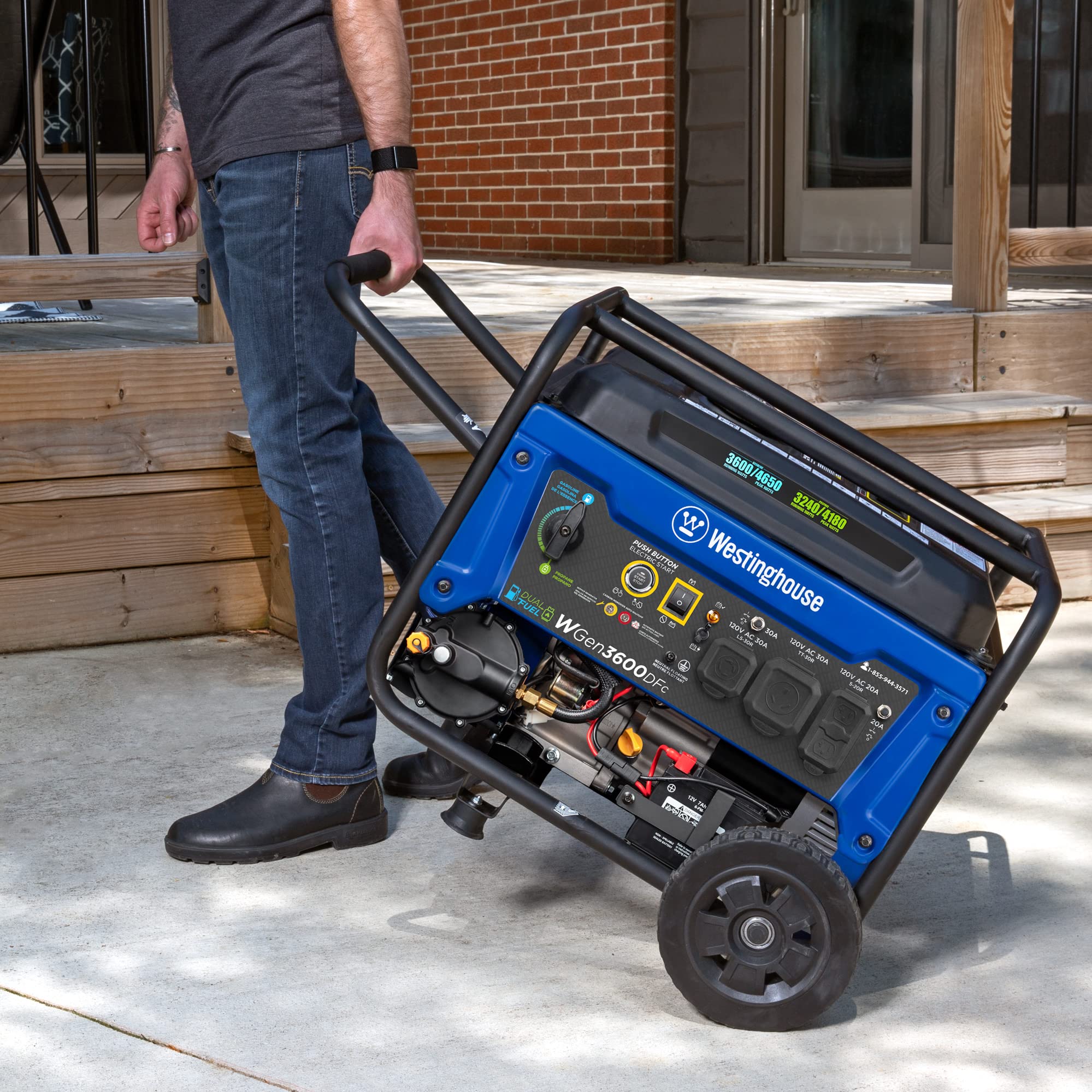 Westinghouse 4650 Peak Watt Dual Fuel Portable Generator, Remote Electric Start with Auto Choke, RV Ready 30A Outlet, Gas & Propane Powered, CO Sensor Gronata