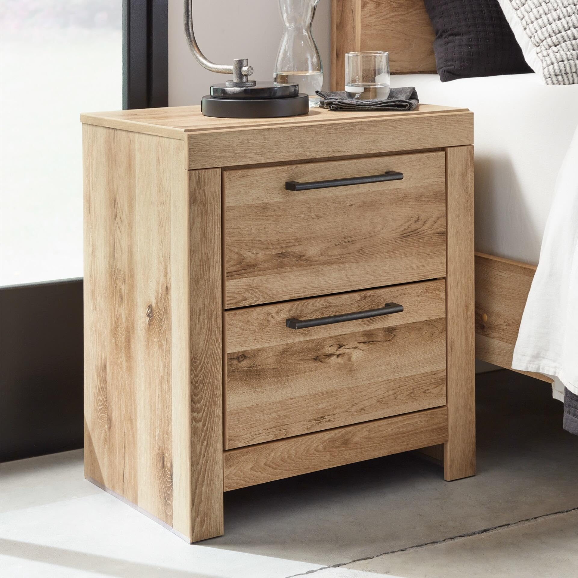 Signature Design by Ashley Wynnlow Rustic 2 Drawer Two Drawer Nightstand, 24.41" Tall, Weathered Gray Gronata