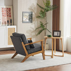 Karl home Accent Chair Wide Armrest Mid-Century Lounge Chair Linen Fabric Armchair with Lumbar Pillow & Solid Wood Frame for Living Room, Bedroom, Balcony, Green Gronata