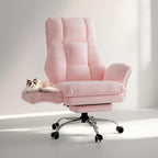 Big and Tall Office Chair, Flip Armrests for Pets & Cross Legged Sitting, Executive Ergonomic Computer Gaming Chair with Foot Rest, Teddy Fleece Wide Seat Reclining Desk Chair, White Vanity Chair Gronata