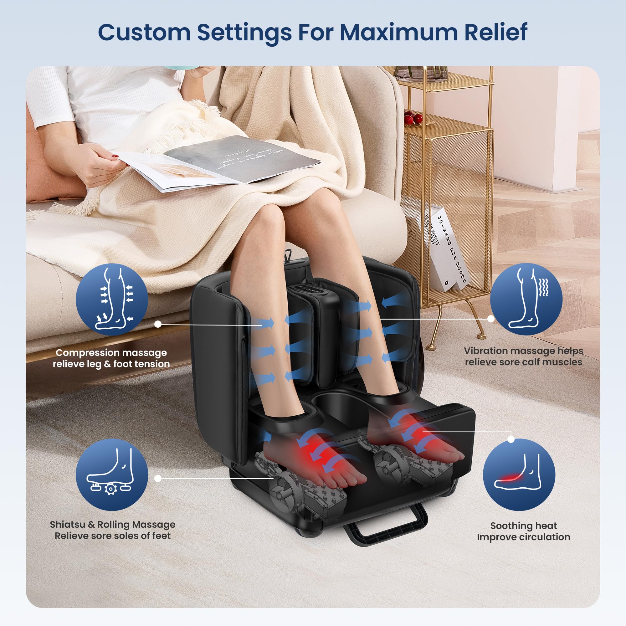 COMFIER 2 in 1 FSA Foot Massager Machine,HSA Shiatsu Foot and Calf Massager with Heat,Kneading,Vibration,Compression Massagers for Feet Health,Plantar Fasclitis,Father‘s Day Gift for Dad Gronata