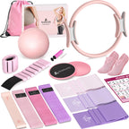 NANATI Pilates Kit 19PCS,Pilates Essentials Kit for Women,Pilates Equipment with 14.5" Pilates Ring and Ball,8 Resistance Bands,Ankle Weights,Sliders & Grip Socks Accessories for Starter Home Workouts Gronata