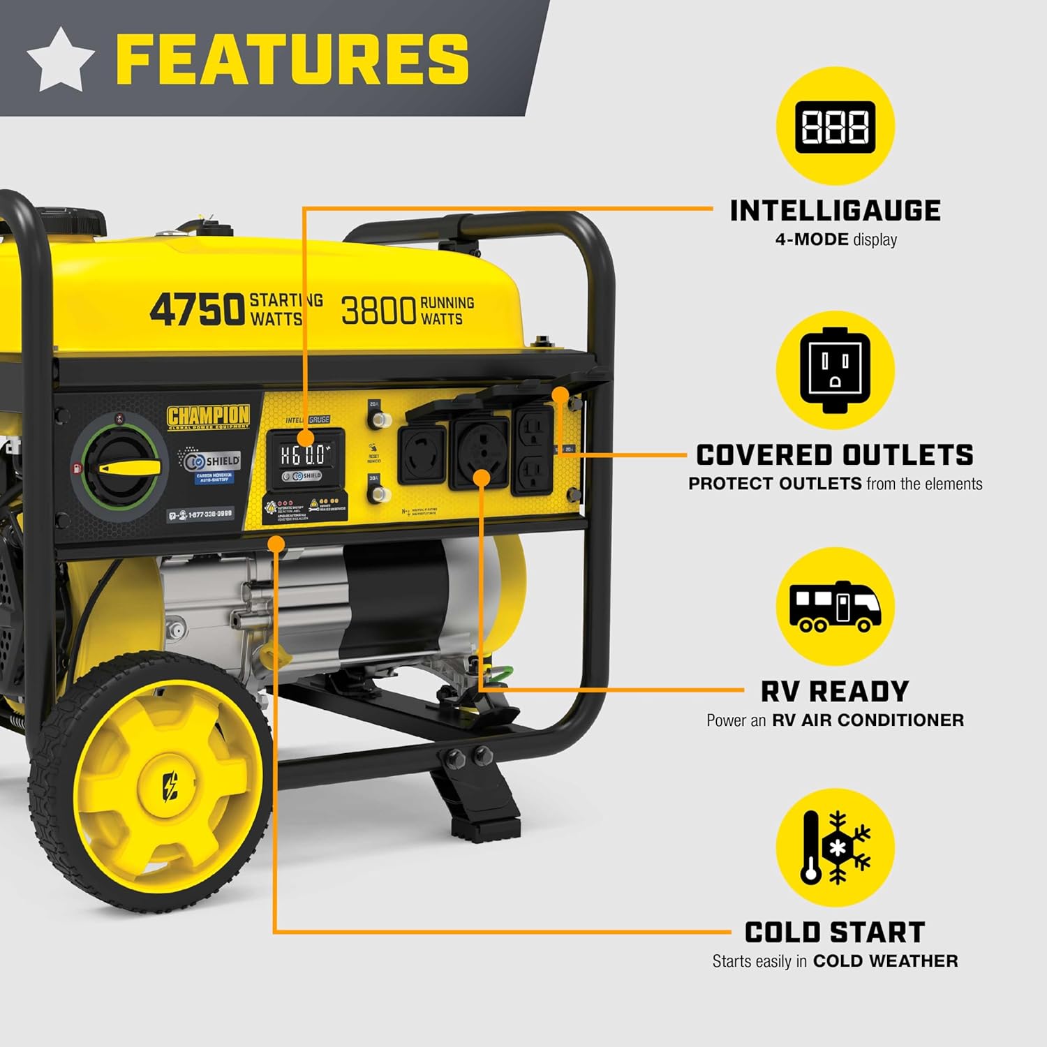 Champion Power Equipment 4750-Watt RV Ready Portable Generator with CO Shield, CARB Compliant Gronata