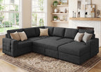 HONBAY Sectional Sleeper Sofa with Pull Out Bed U-Shape Sectional Couch Sleeper Bed with Storage Chaise 6 Seater Sleeper Sectional Sofa, Light Grey Gronata