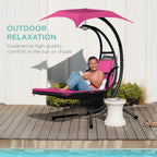 Best Choice Products Outdoor Hanging Curved Steel Chaise Lounge Chair Swing w/Built-in Pillow and Removable Canopy - Navy Blue Gronata