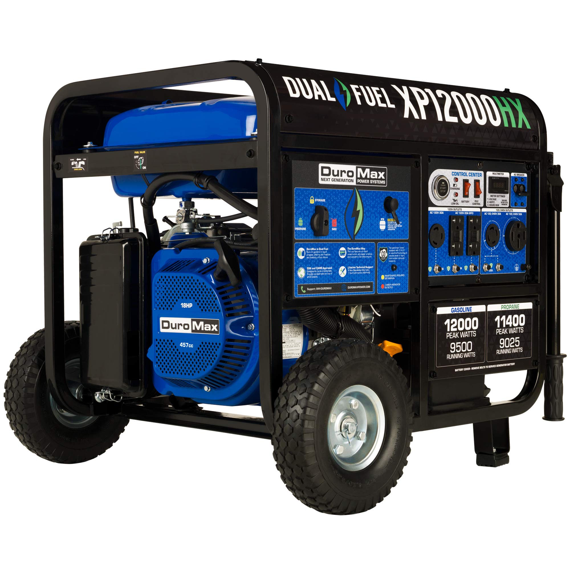 DuroMax XP12000HX 12,000-Watt Dual Fuel Portable Generator - Gas & Propane, Electric Start, Whole Home Power Backup, Transfer Switch Ready, RV & Emergency Ready Gronata