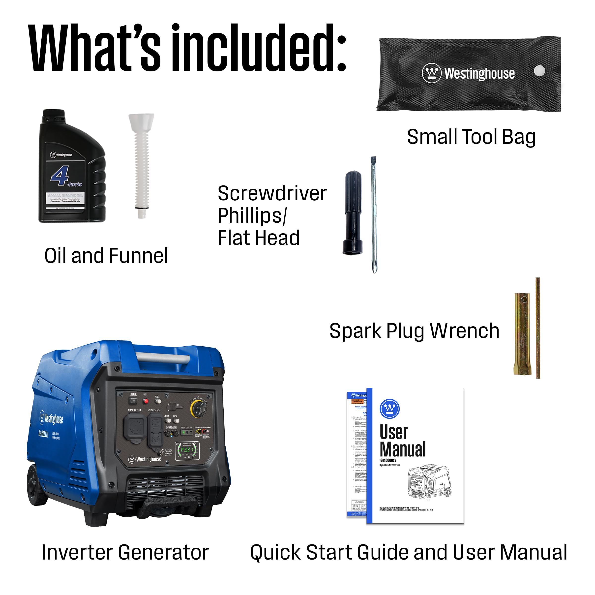 Westinghouse iGen4500 Super Quiet Portable Inverter Generator, 4500 Peak Watts & 3700 Rated Watts, Remote Electric Start with Auto Choke, Wheel & Handle Kit, RV Ready, Gas Powered, Parallel Capable Gronata