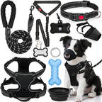 YXFDOYT No Pull Dog Harness Adjustable Collar & Leash Set - Dog Halter Harnesses Collapsible Bowls & Poop Bag Dispenser Muzzle ID Tags Toys Fits Small Medium Large Dogs (Pink-L) Gronata