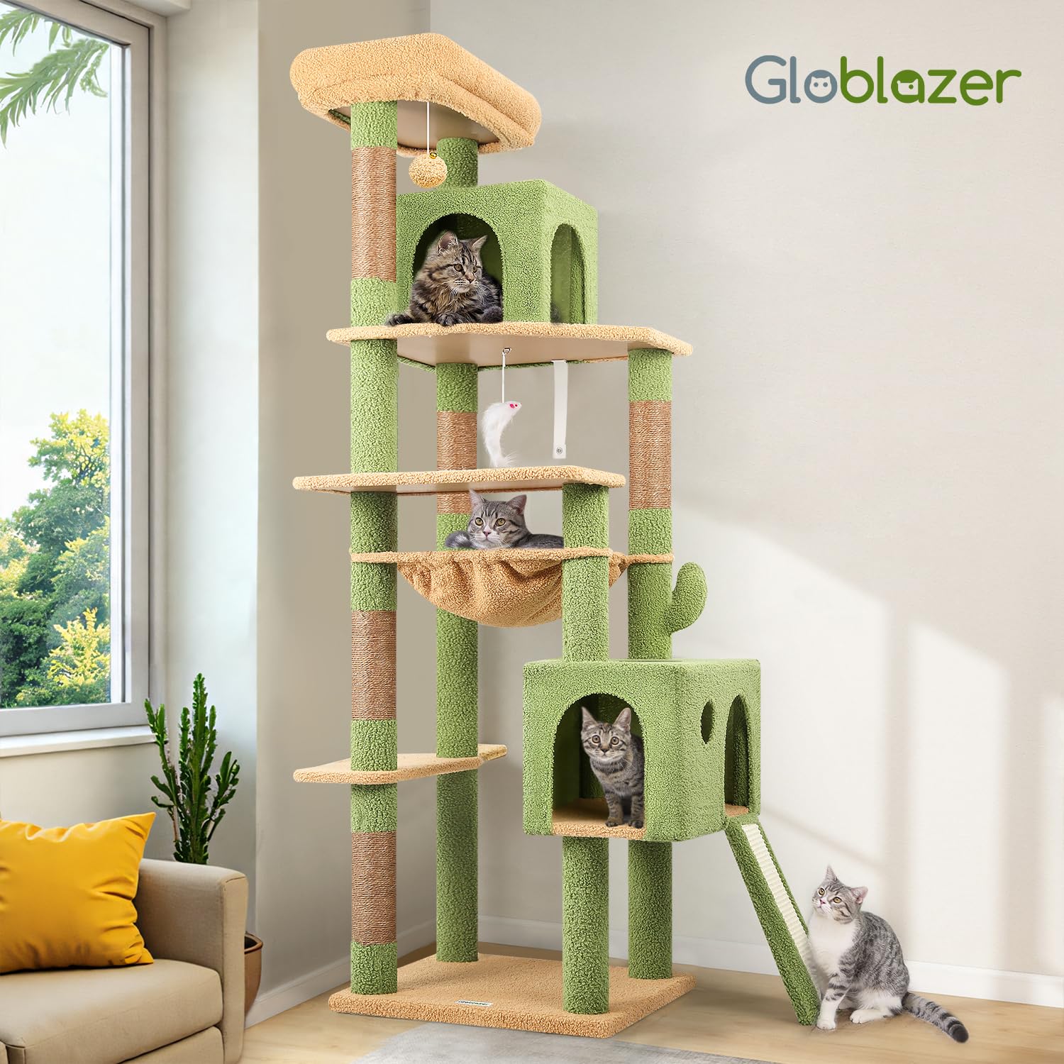 Globlazer Heavy Duty Cat Tree, 70 inch Sturdy Cat Tree for Indoor Cats Extra Large Cat Tower with Scratching Post, Hammock, Cat Condo for Adult Cats Kittens, F70 Pro, Light Grey Gronata