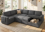 HONBAY Sectional Sleeper Sofa with Pull Out Bed U-Shape Sectional Couch Sleeper Bed with Storage Chaise 6 Seater Sleeper Sectional Sofa, Light Grey Gronata
