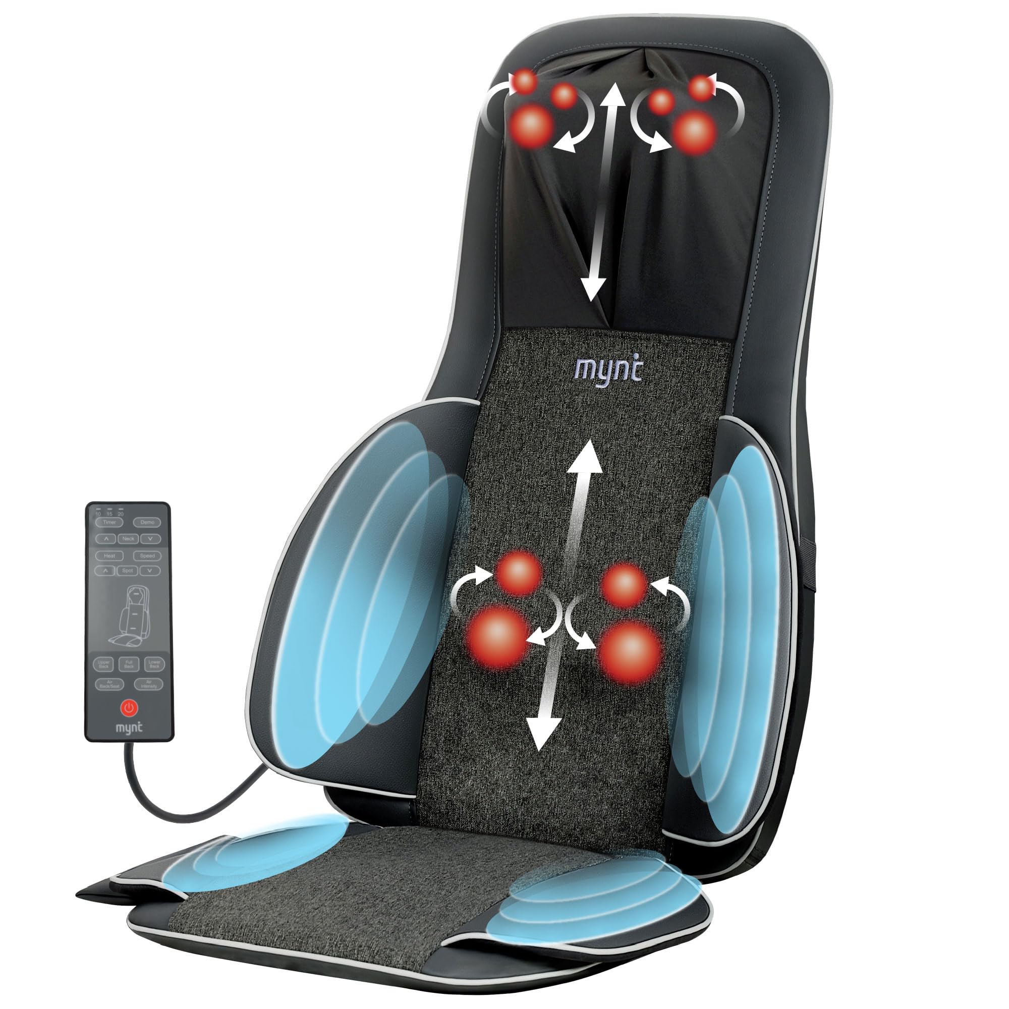 Mynt FSA Eligible HSA Approved Shiatsu Neck and Back Massager for Chair with 10 Deep Kneading Nodes, 2D & 3D Back Massage with Heat, Portable Spot Massage Chair Pad (Black) Gronata