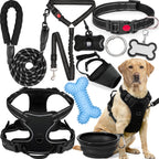 YXFDOYT No Pull Dog Harness Adjustable Collar & Leash Set - Dog Halter Harnesses Collapsible Bowls & Poop Bag Dispenser Muzzle ID Tags Toys Fits Small Medium Large Dogs (Pink-L) Gronata