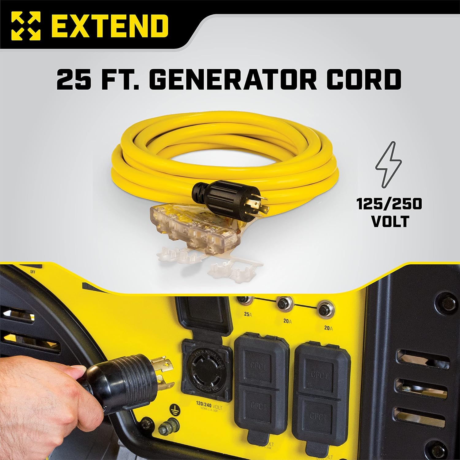 Champion Power Equipment 25-Foot 30-Amp 125/250-Volt Fan-Style Generator Extension Cord (L14-30P to four 5-20R) Gronata