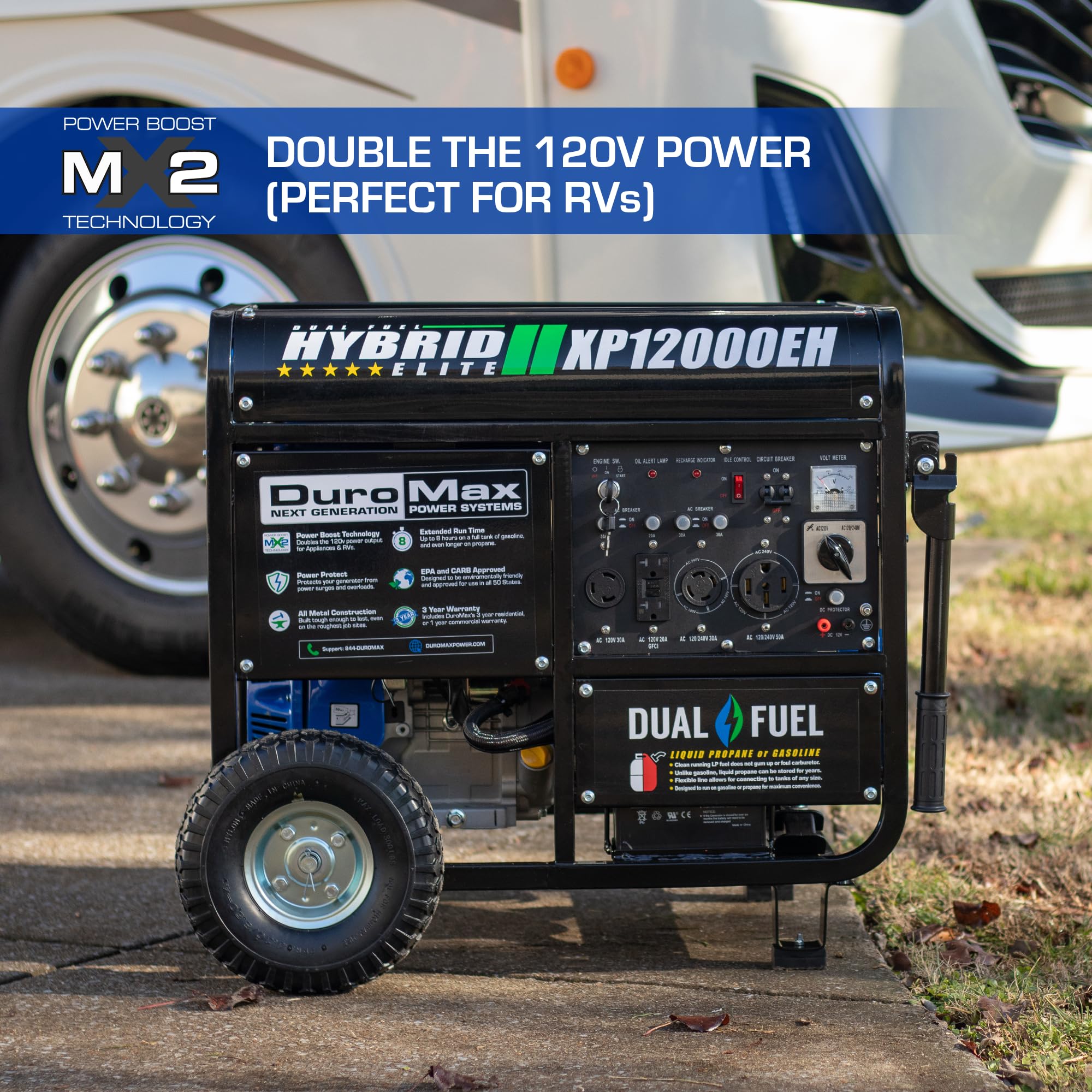 DuroMax XP13000EH 13,000-Watt Dual Fuel Portable Generator - Gas & Propane, Electric Start, Whole Home Backup Power, Transfer Switch Ready, RV & Emergency Ready Gronata
