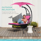 Best Choice Products Outdoor Hanging Curved Steel Chaise Lounge Chair Swing w/Built-in Pillow and Removable Canopy - Navy Blue Gronata