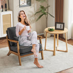 Karl home Accent Chair Wide Armrest Mid-Century Lounge Chair Linen Fabric Armchair with Lumbar Pillow & Solid Wood Frame for Living Room, Bedroom, Balcony, Green Gronata