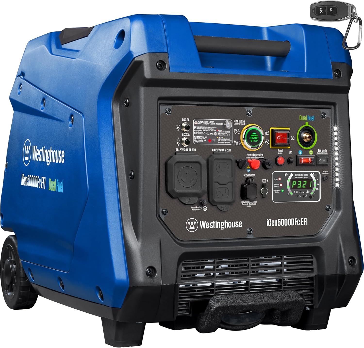 Westinghouse 5000 Peak Watt Super Quiet Dual Fuel Portable Inverter EFI Generator, Remote Electric Start, Gas & Propane Powered, RV Ready, CO Sensor, Parallel Capable, CARB Compliant Gronata
