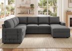 HONBAY Sectional Sleeper Sofa with Pull Out Bed U-Shape Sectional Couch Sleeper Bed with Storage Chaise 6 Seater Sleeper Sectional Sofa, Light Grey Gronata