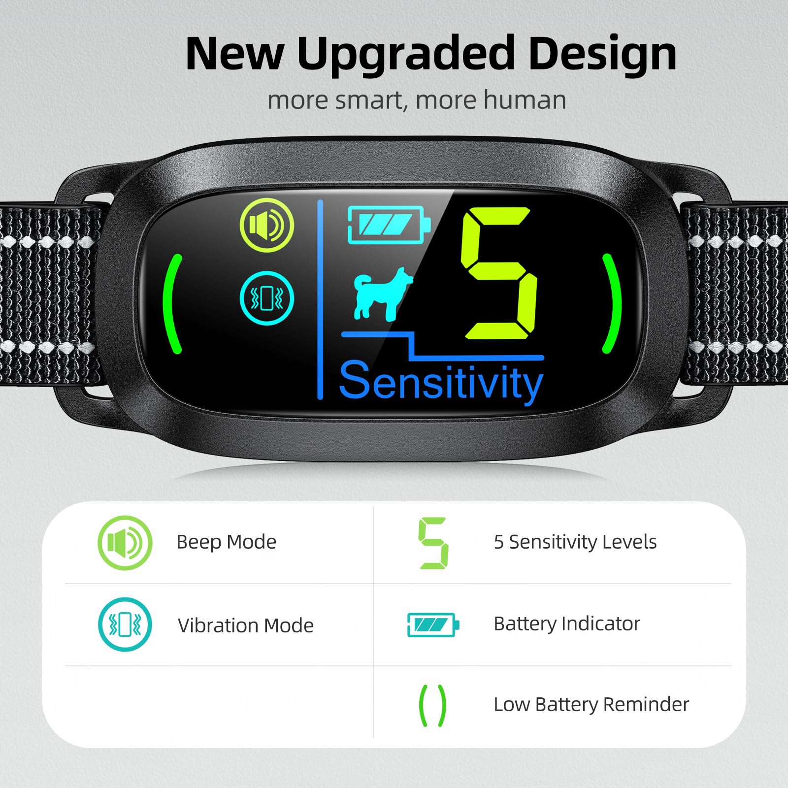 FAFAFROG Dog Bark Collar, Rechargeable Smart Collar, Anti Barking Training Collar with 5 Adjustable Sensitivity Beep Vibration, Bark Collar for Large Medium Small Dogs (Black) Gronata