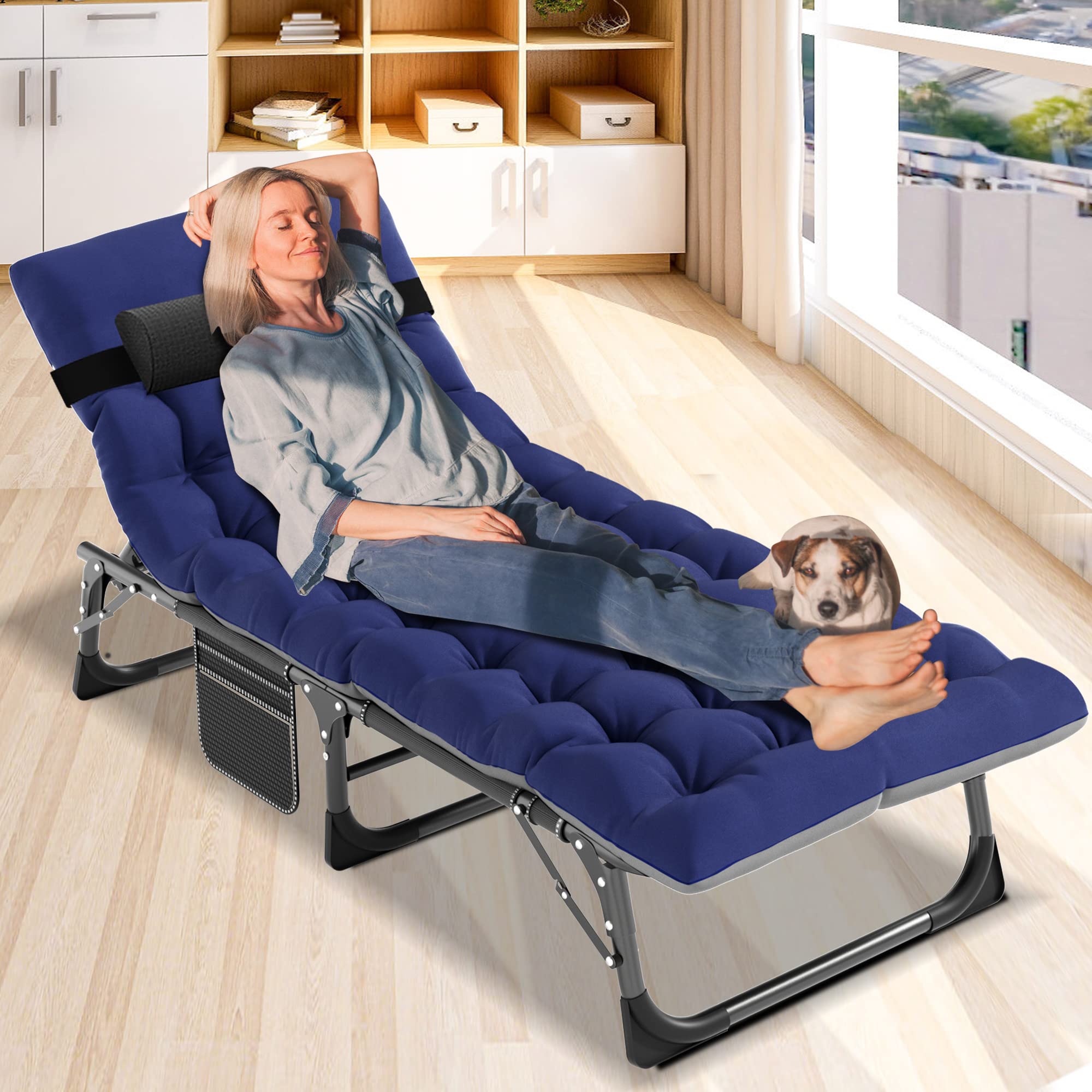 DoCred Heavy Duty Chaise Lounge Chair, Adjustable 5-Position Folding Chaise Lounge Chairs for Outside, Portable Lay Flat Beach Lounge Chair for Outdoor Sunbathing Beach Pool Lawn Camping Gronata