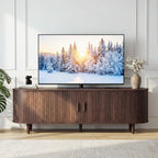 OneBlis 70" Mid Century Modern TV Stand, Wood TV Consoles with Sliding Doors and Power Outlet, Entertainment Center with Adjustable Shelves, Fluted TV Stands for Living Room, Walnut Gronata