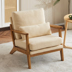 Karl home Accent Chair Wide Armrest Mid-Century Lounge Chair Linen Fabric Armchair with Lumbar Pillow & Solid Wood Frame for Living Room, Bedroom, Balcony, Green Gronata