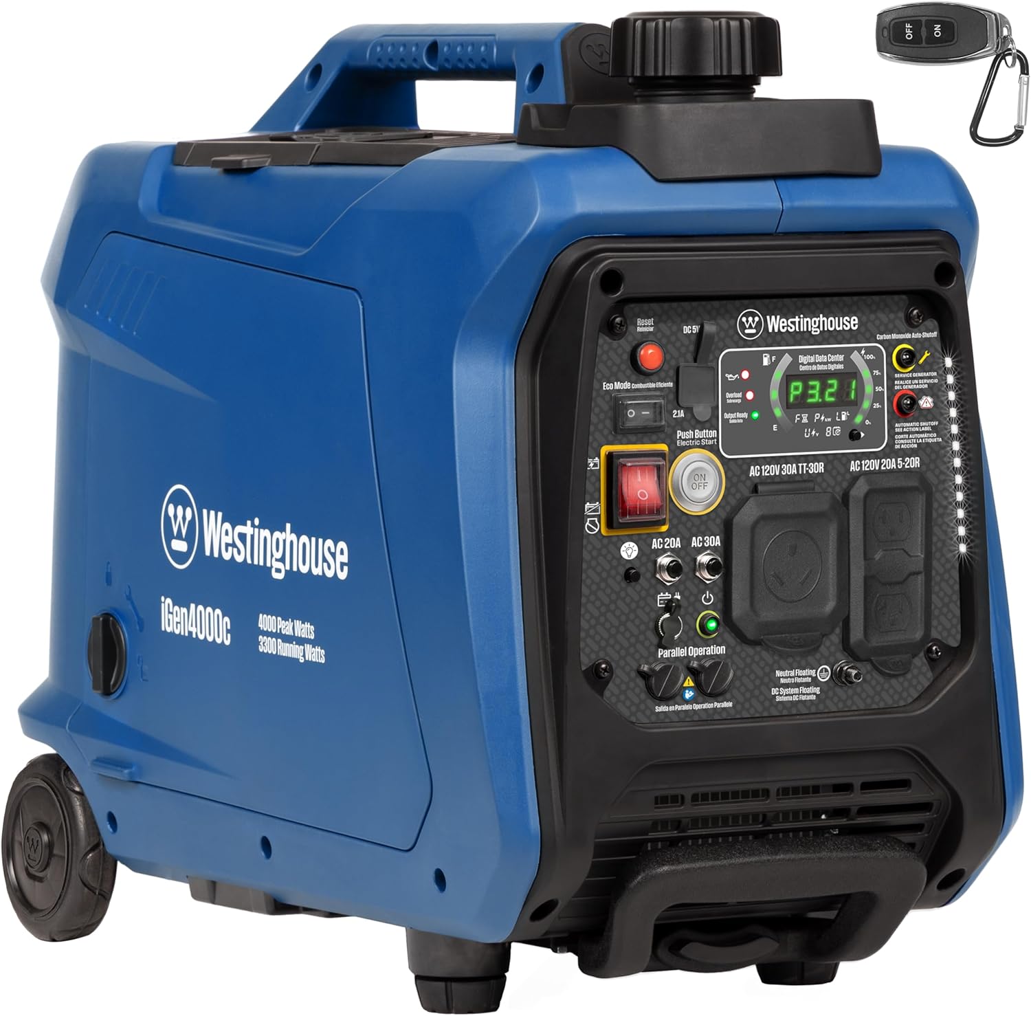 Westinghouse 4000 Peak Watt Super Quiet Portable Inverter Generator, Remote Electric Start with Auto Choke, RV Ready 30A Outlet, Gas Powered, CO Sensor, Parallel Capable Gronata