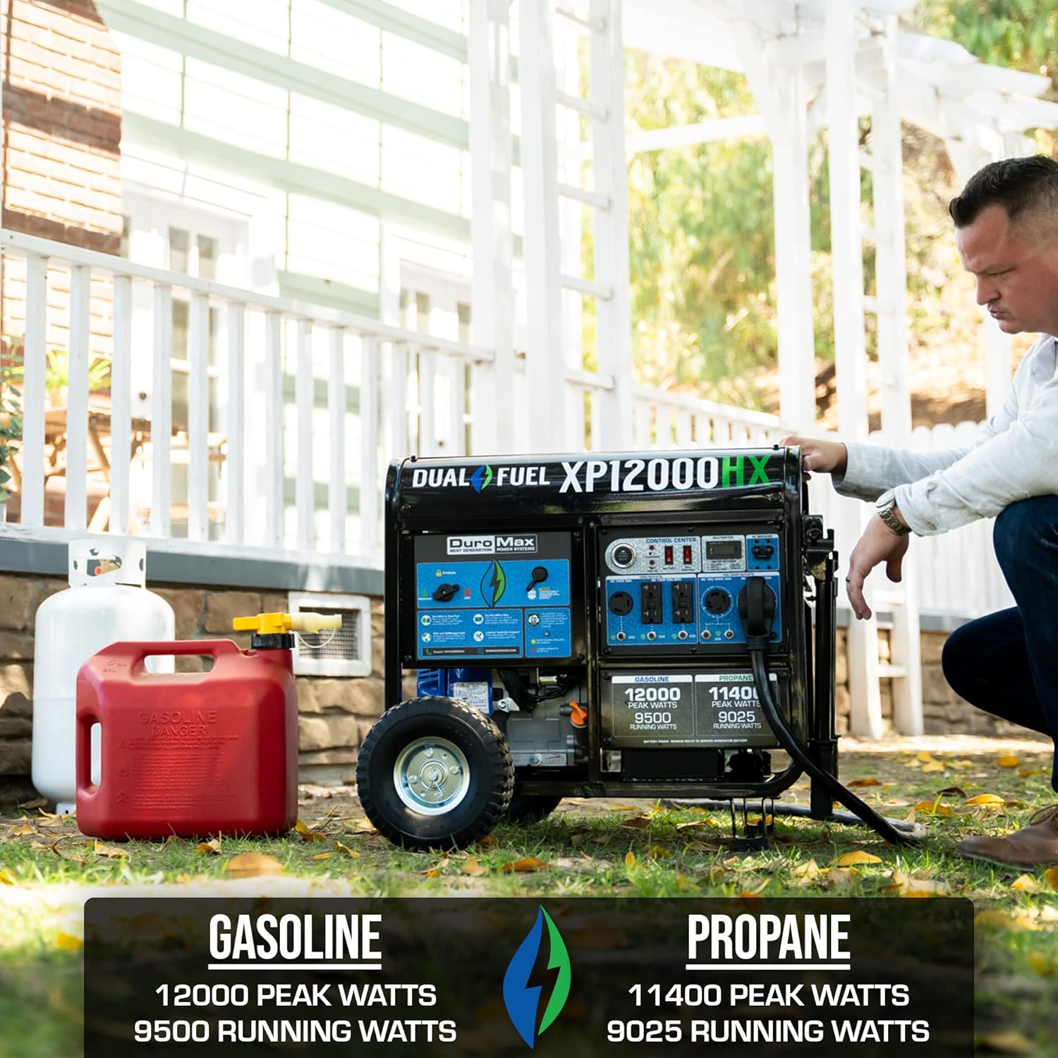 DuroMax XP12000HX 12,000-Watt Dual Fuel Portable Generator - Gas & Propane, Electric Start, Whole Home Power Backup, Transfer Switch Ready, RV & Emergency Ready Gronata