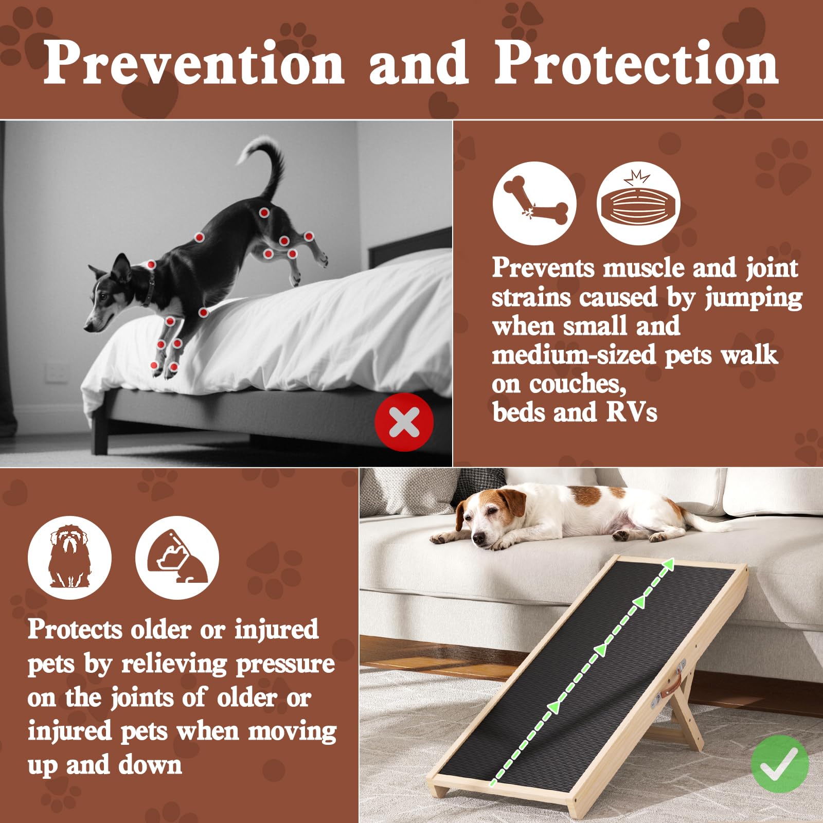 Chuiendi Dog Ramp for High Bed, Couch, Car, Pet Ramps 55.12" Long Adjustable 19.3"-27.17" Wooden Dog Step with Anti-slip Rubber Mat & Safety Side Rails for Small Medium Large Older Pets, up to 250 lbs Gronata