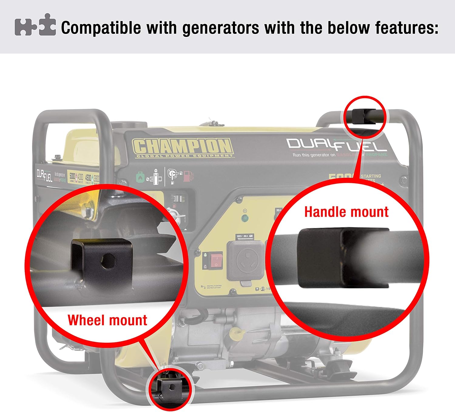 Champion Power Equipment 40065 Wheel Kit with Folding Handle and Never Flat Tires, for 2800-4750-Watt Generators, Black Gronata