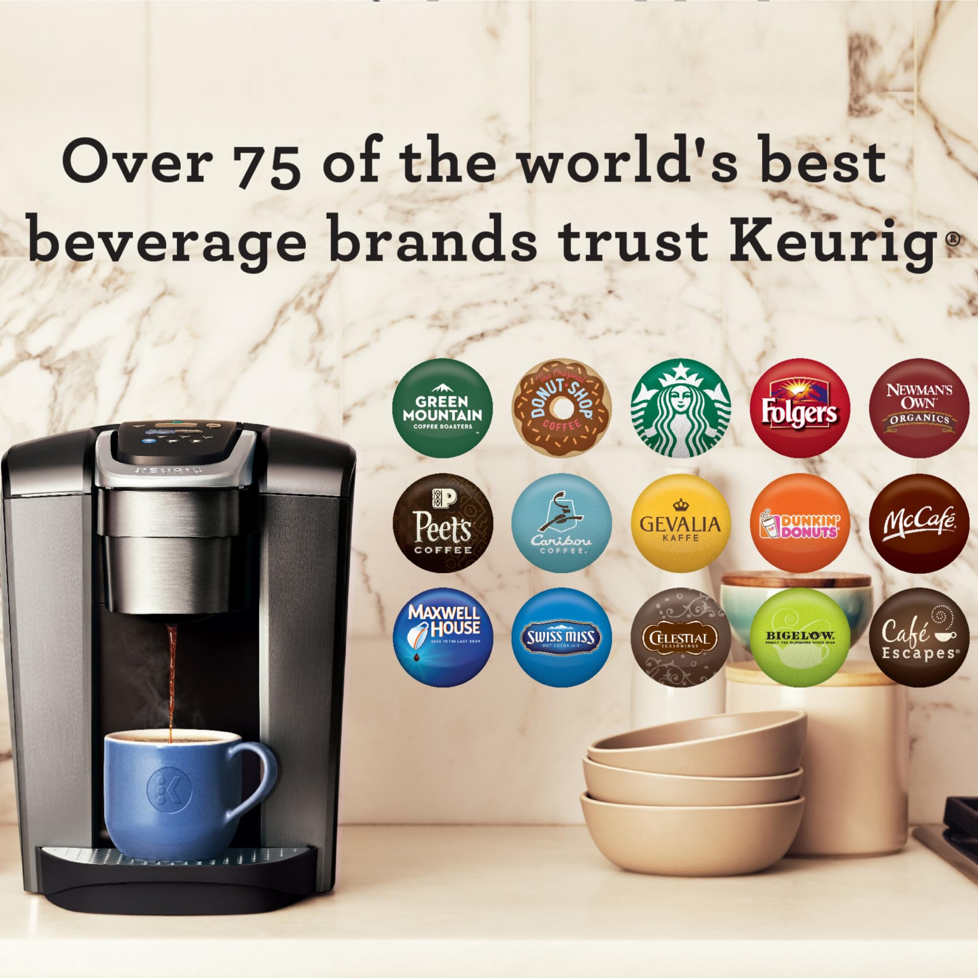 Keurig K-Elite Single Serve K-Cup Pod Coffee Maker, with Strength and Temperature Control, Iced Coffee Capability, 8 to 12oz Brew Size, Programmable, Brushed Slate Gronata