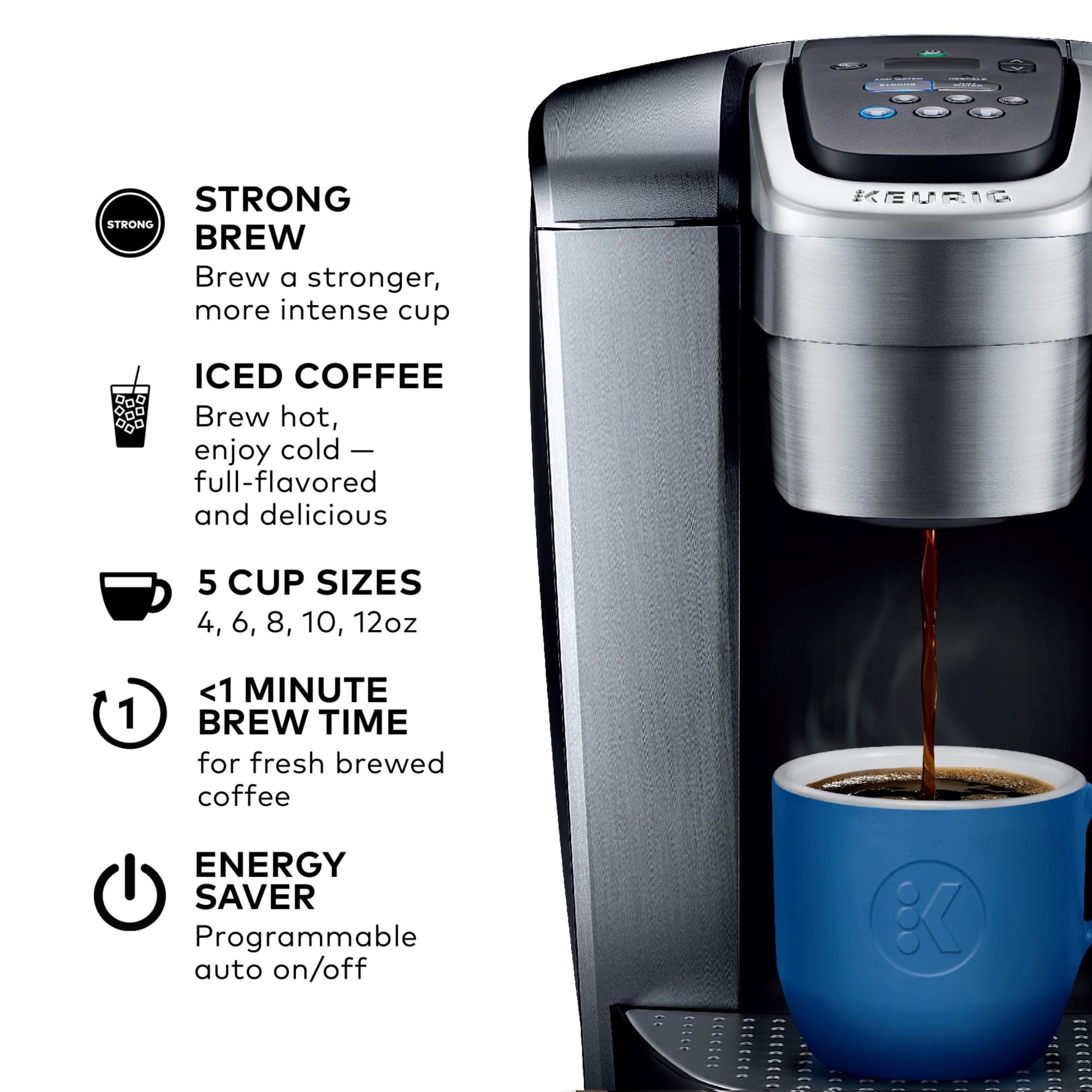 Keurig K-Elite Single Serve K-Cup Pod Coffee Maker, with Strength and Temperature Control, Iced Coffee Capability, 8 to 12oz Brew Size, Programmable, Brushed Slate Gronata