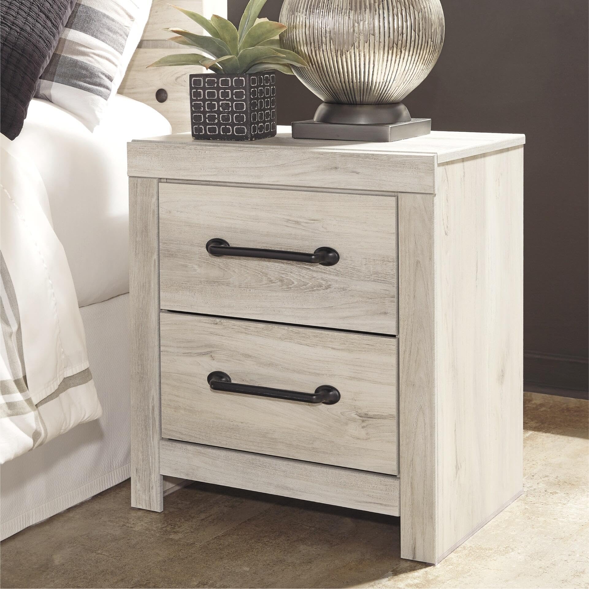 Signature Design by Ashley Wynnlow Rustic 2 Drawer Two Drawer Nightstand, 24.41" Tall, Weathered Gray Gronata