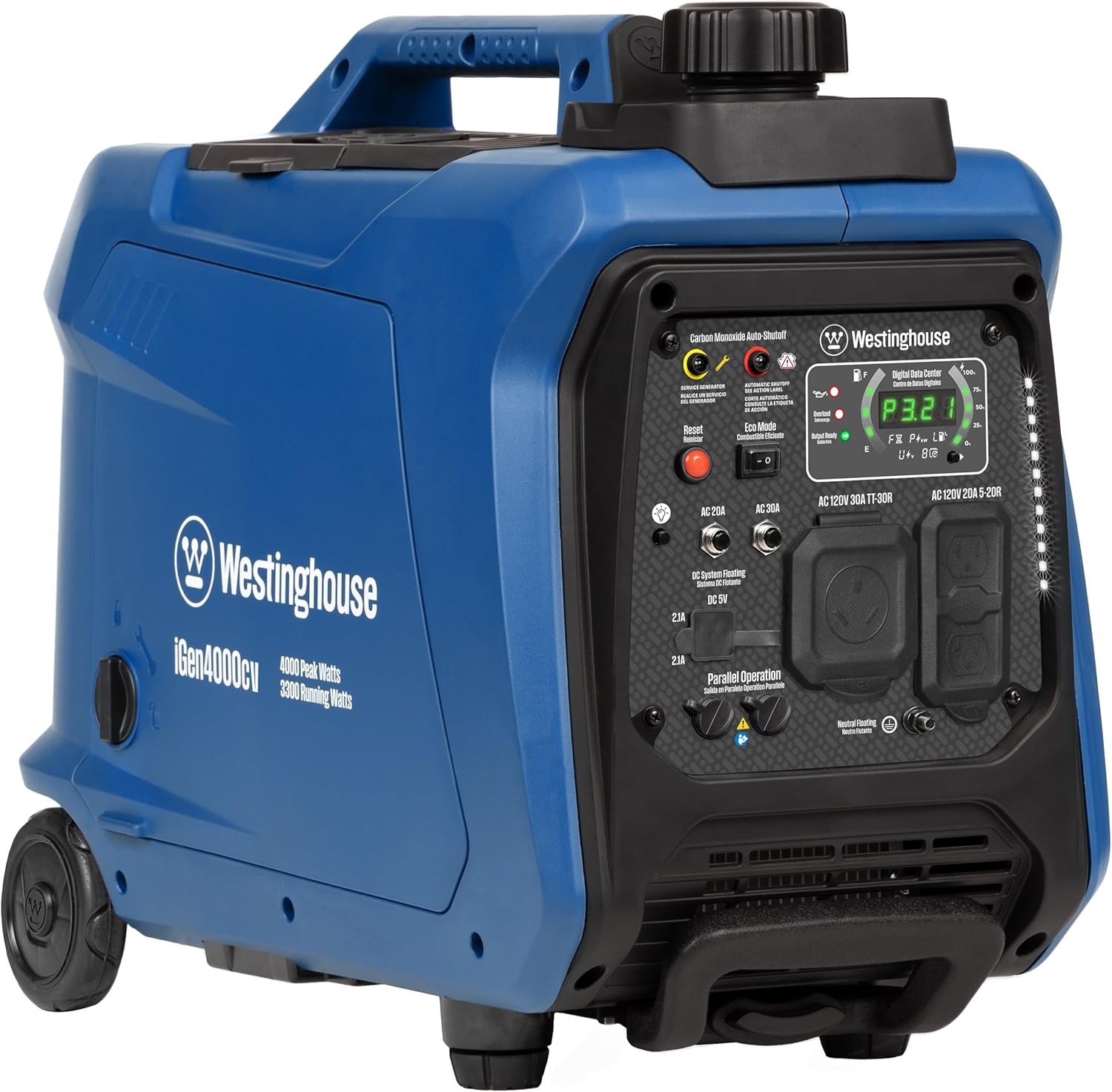 Westinghouse 4000 Peak Watt Super Quiet Portable Inverter Generator, Wheel & Handle Kit, RV Ready 30A Outlet, Gas Powered, CO Sensor, Parallel Capable Gronata
