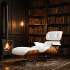 Asukale Top Grain Leather, Mid Century Chaise Lounge Chair and Ottoman, Modern Chair Classic Design, Heavy Duty Base Support for Living Room Study Lounge Office, Palisander-White Gronata